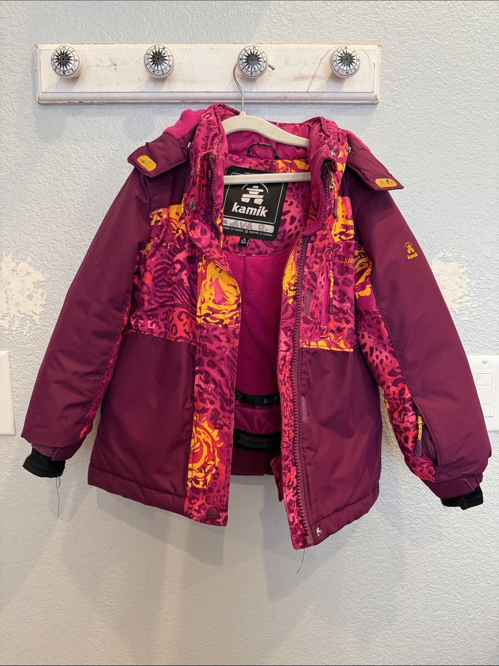 Kamik Girls' Magenta & Yellow Patterned Winter Puffer Jacket